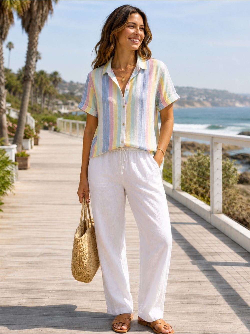 Rails Zuma Jubilee Stripe Linen Blend Button Up Shirt Womens S Coastal Beachy